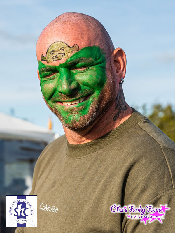 Funny shrek face paint request at steve hoskin construction family fun day by sophia funky punky of chers funky faces