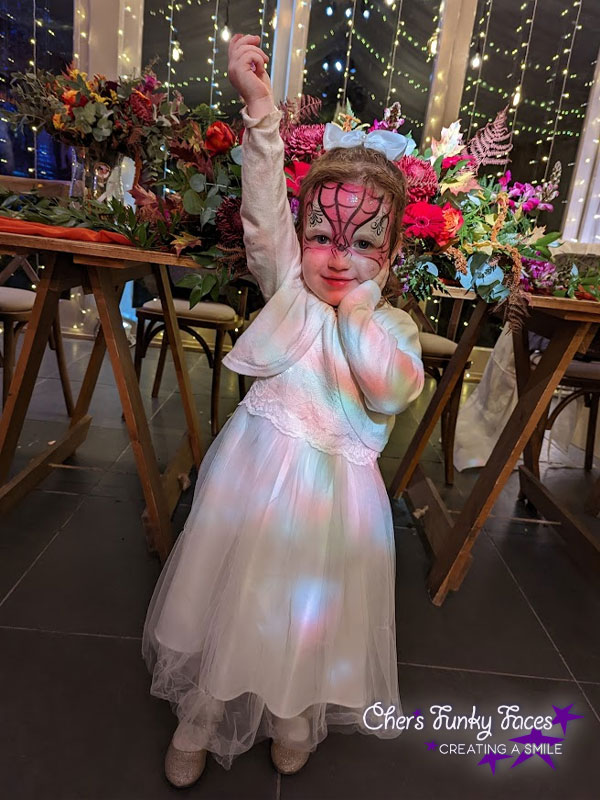 Swirly Spider-girl face paint wedding reception Trevenna Chers Funky Faces
