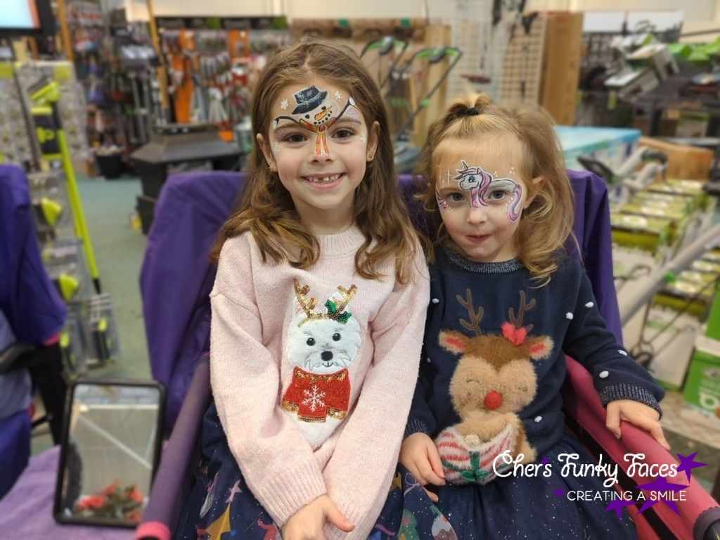 cute sisiers face painted by Cher Funky Punky Trago Mills Christmas
