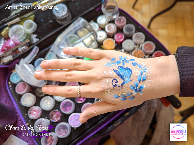 Butterfly on hand body paint by cher funky punky BPCSU Chers Funky Faces