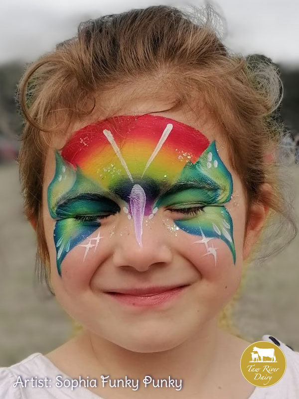 Rainbow butterfly by Sophia Funky Punky at Taw River Dairy Open Day Cher's Funky Faces