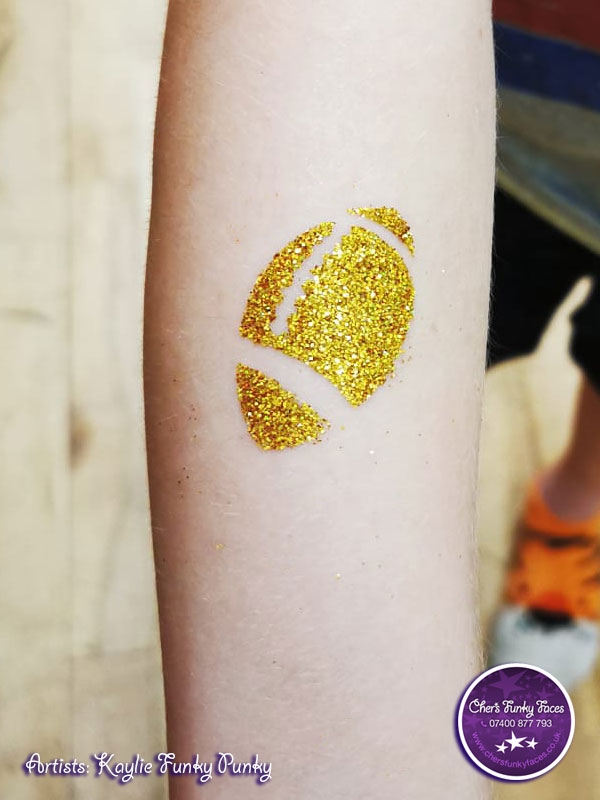 Rugby Ball Glitter Tattoo by Kaylie Funky Punky Cher's Funky Faces
