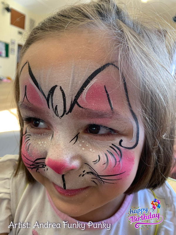 White and pink cat face paint by andrea funky punky chers funky faces