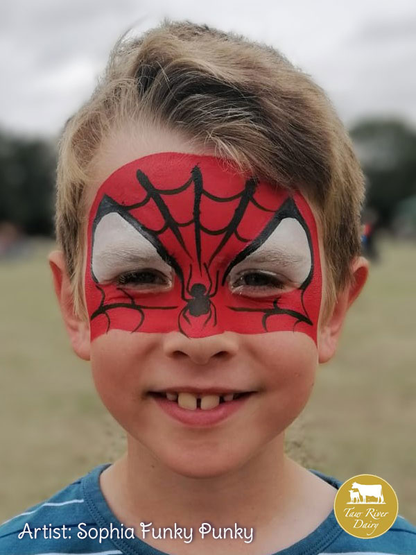 Spiderman by Sophia Funky Punky at Taw River Dairy Open Day Cher's Funky Faces