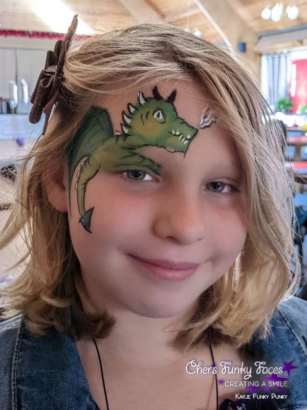 Green dragon face pant by Kaylie Funky Punky
