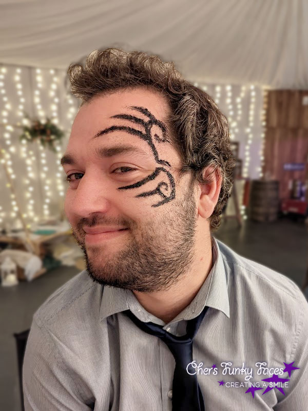 mike tyson style tribal festival glitter wedding reception Trevenna Chers Funky Faces