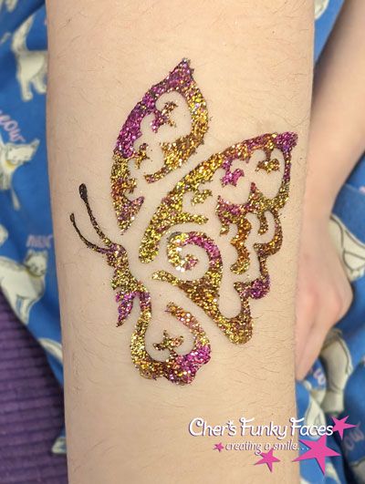 Glitter tattoo pink and gold butterfly