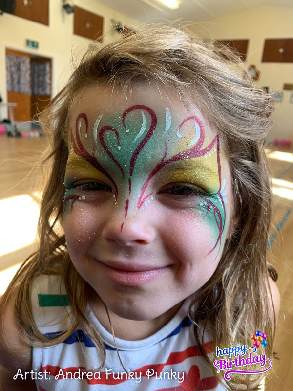Red and gold butterfly face paint by andrea funky punky chers funky faces