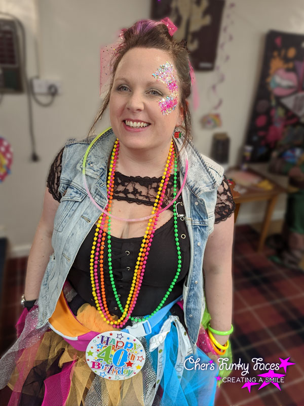 Becky-Birthday-Girl-Chers-Funky-Faces-Glitter-Bar-40th-birthday