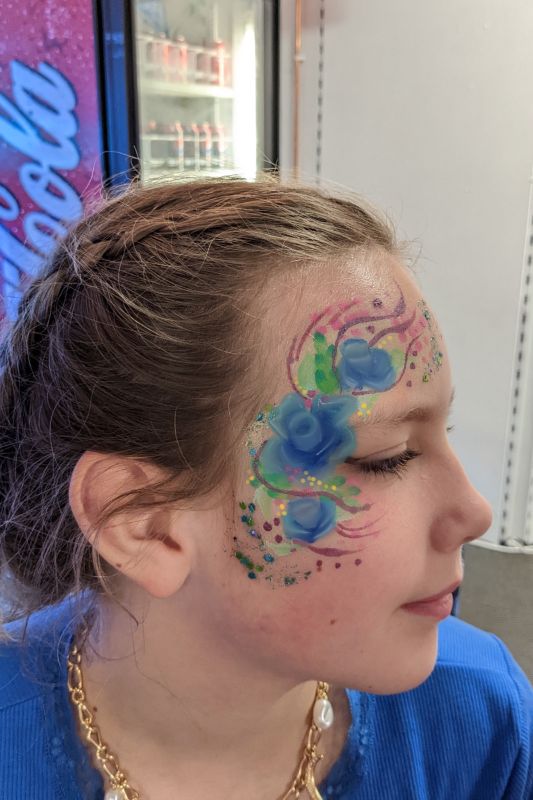 Mature teen flowers Using Global seaside -face paints austrailia neon pink and blue DiamondFX white Global green