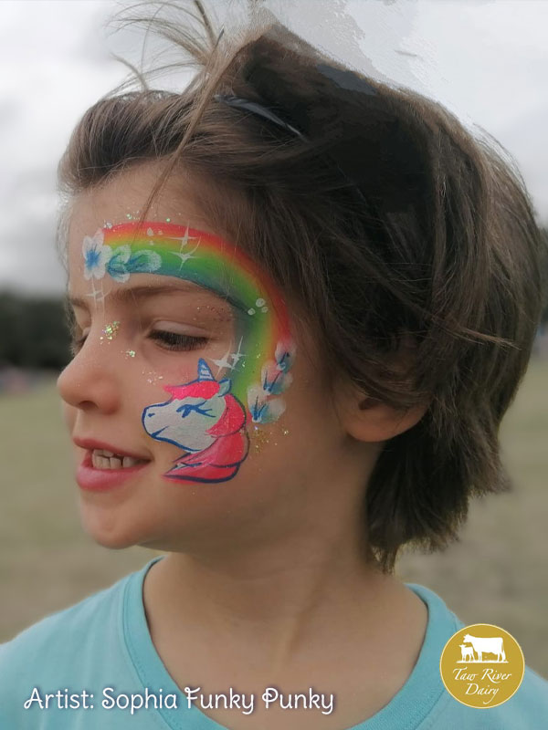 Cheeky Unicorn Rainbow by Sophia Funky Punky at Taw River Dairy Open Day Cher's Funky Faces