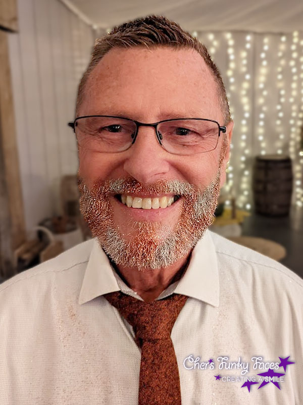 Bronze and silver glitter beard wedding reception Trevenna Chers Funky Faces