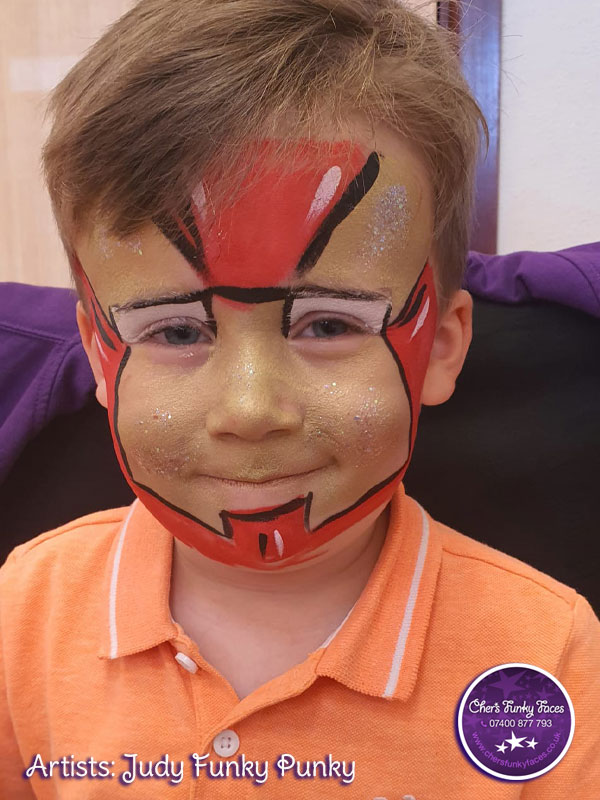 Ironman Judy Funky Punky creates face painting smiles for 4yr old birthday party in Gulworthy - Cher's Funky Faces