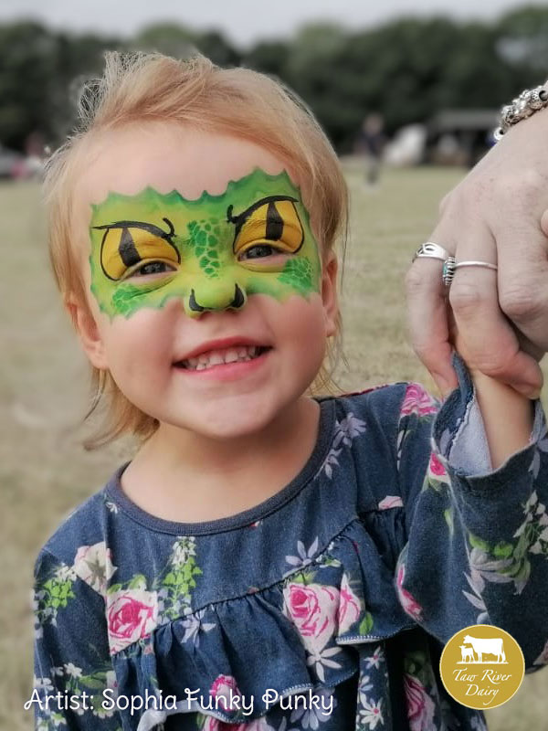 Happy monster mask halloween idea face paint by Sophia Funky Punky at Taw River Dairy Open Day Cher's Funky Faces