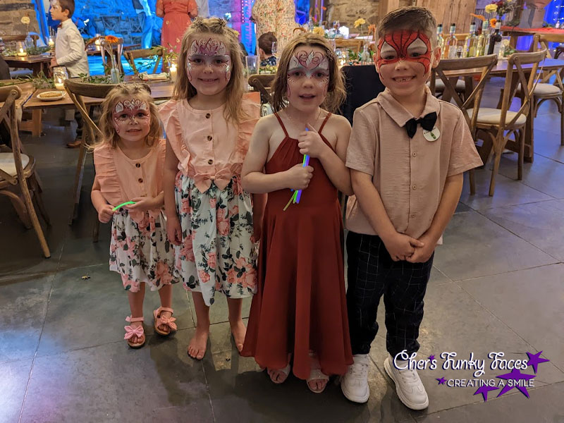 Unicorns and spiderman at wedding reception Trevenna Chers Funky Faces