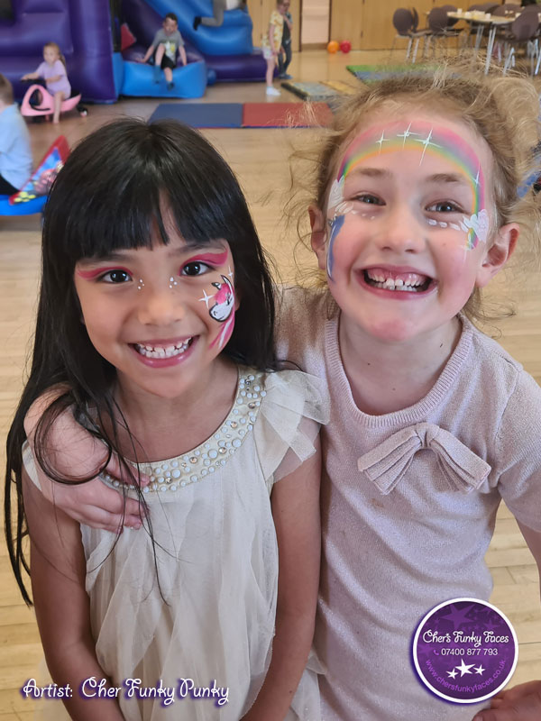Rainbow and unicorn face paint chers funky faces