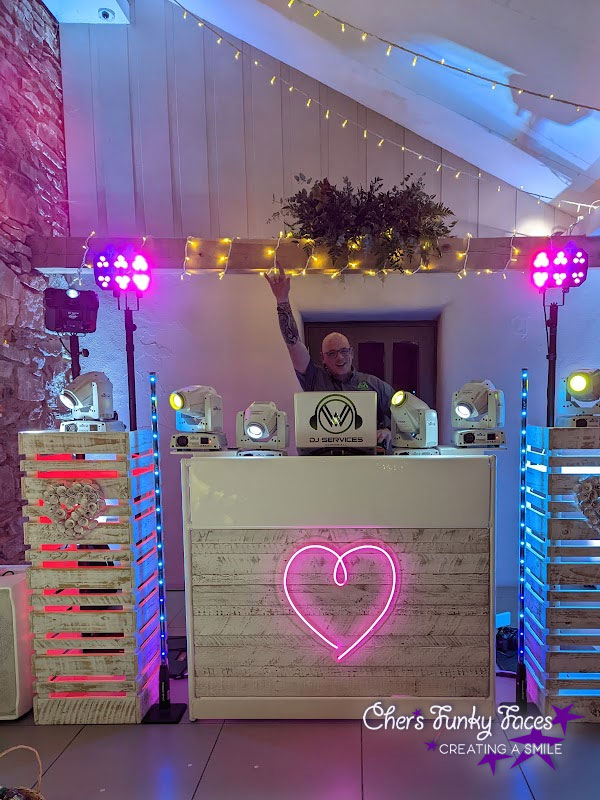 DJ set up at wedding reception Trevenna Chers Funky Faces