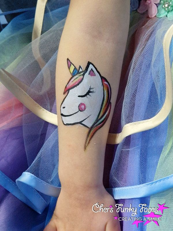 Super sweet arm paint of a unicorn by Helen Funky Punky Chers Funky Faces