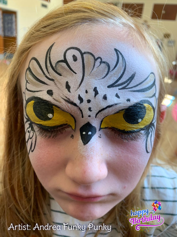 Hedwig the owl face paint by andrea funky punky chers funky faces