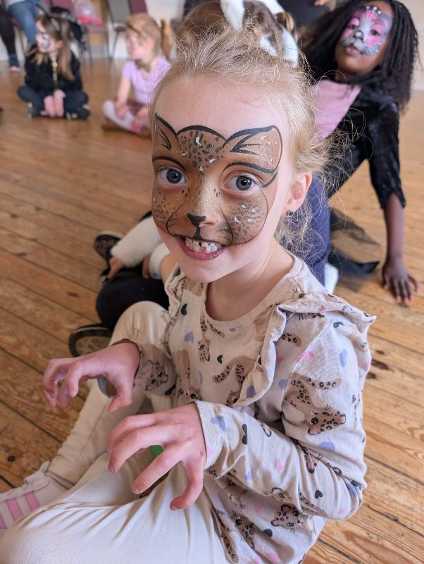 Scary But Cute Leopard in colours dark bown, with a back outline painted by Chers Funky Punky