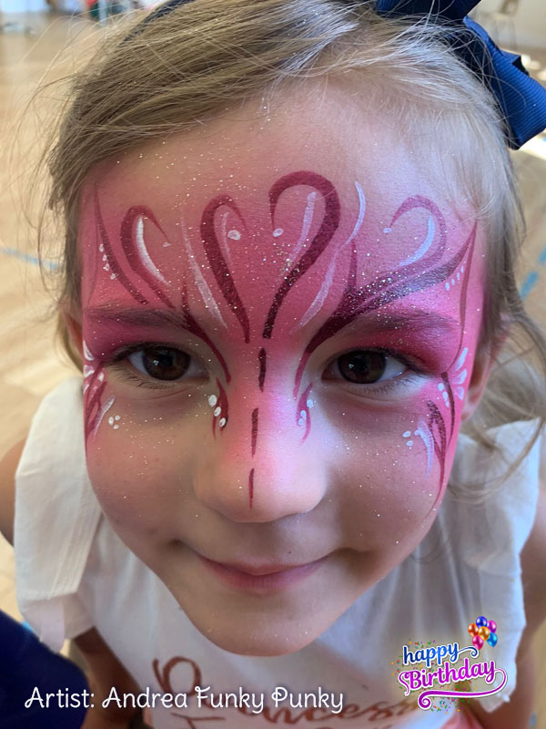 Pink fairy style butterfly face paint by andrea funky punky chers funky faces