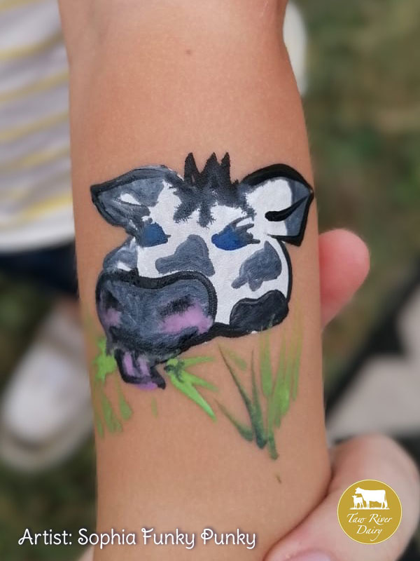 Cow arm paint by Sophia Funky Punky at Taw River Dairy Open Day Cher's Funky Faces