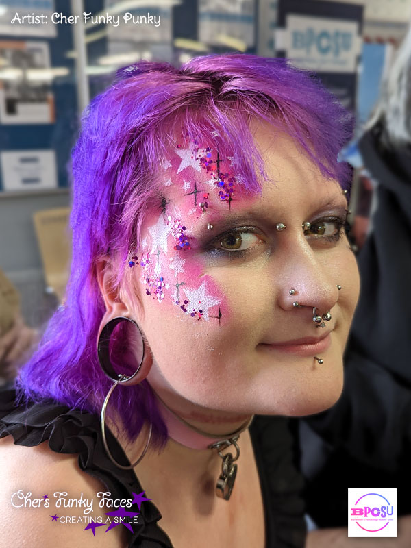 Pink Stars and stripes Face Paint by Cher Funky Punky BPCSU Chers Funky Faces