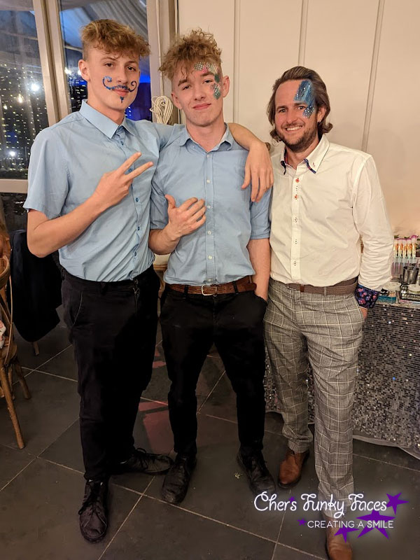 Male festival face paint and glitter wedding reception Trevenna Chers Funky Faces
