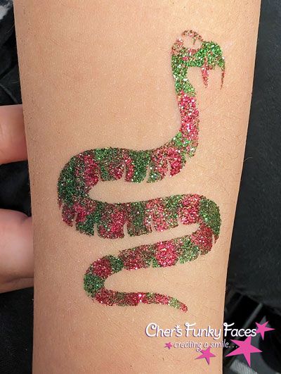 Glitter tattoo red and green snake