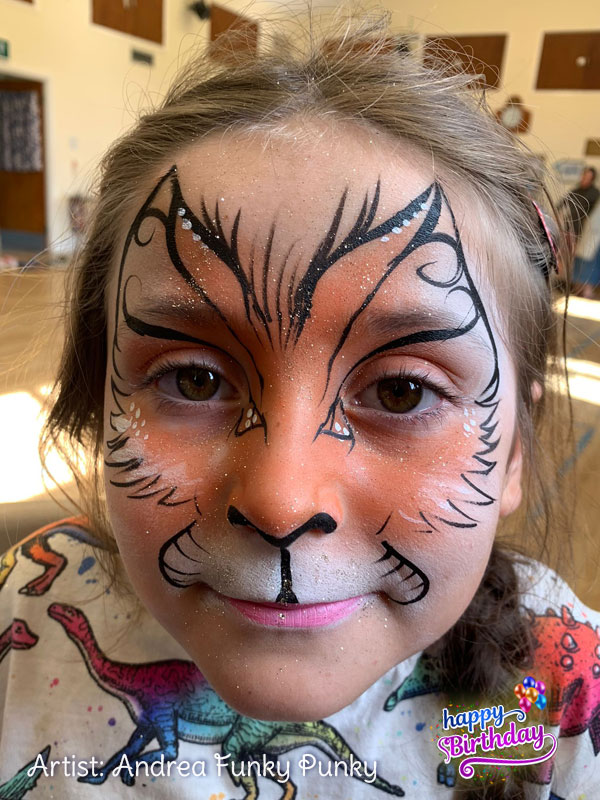 Ginger Cat face paint by andrea funky punky chers funky faces