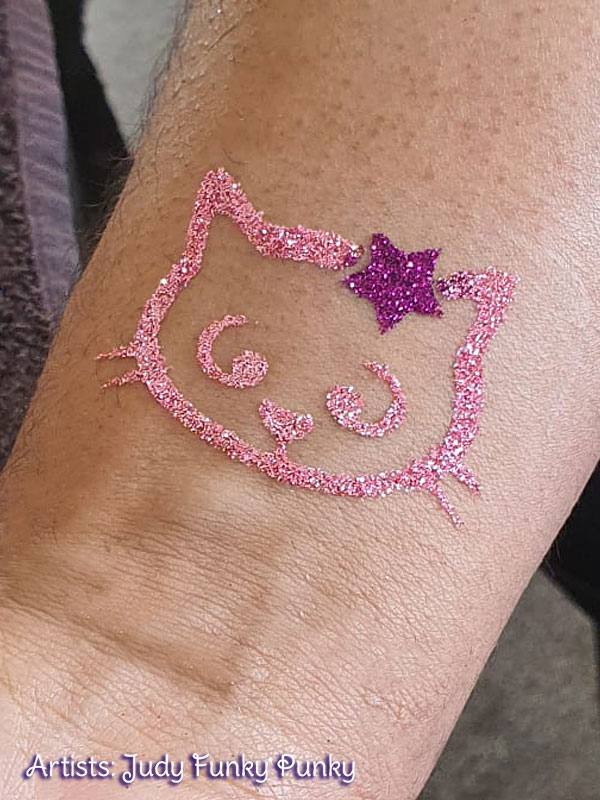 Hello kitty Pink Glitter tattoo by Judy Chers Funky Faces for Plessey Semiconductors family day