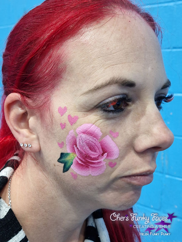 Pink Rose face painted by Helen Funky Punky Chers Funky Faces