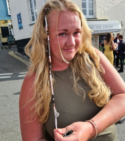 Brown, cream, peach adult design hair braid by chers funky faces at Padstow Harbour