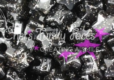 Black Sparkle Star 12mm Pony Beads